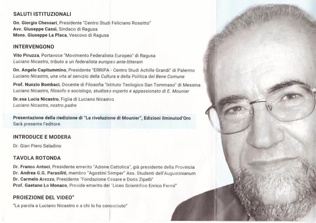 Al CSFR di Ragusa: `Luciano Nicastro: eredità culturale, civile e umana`