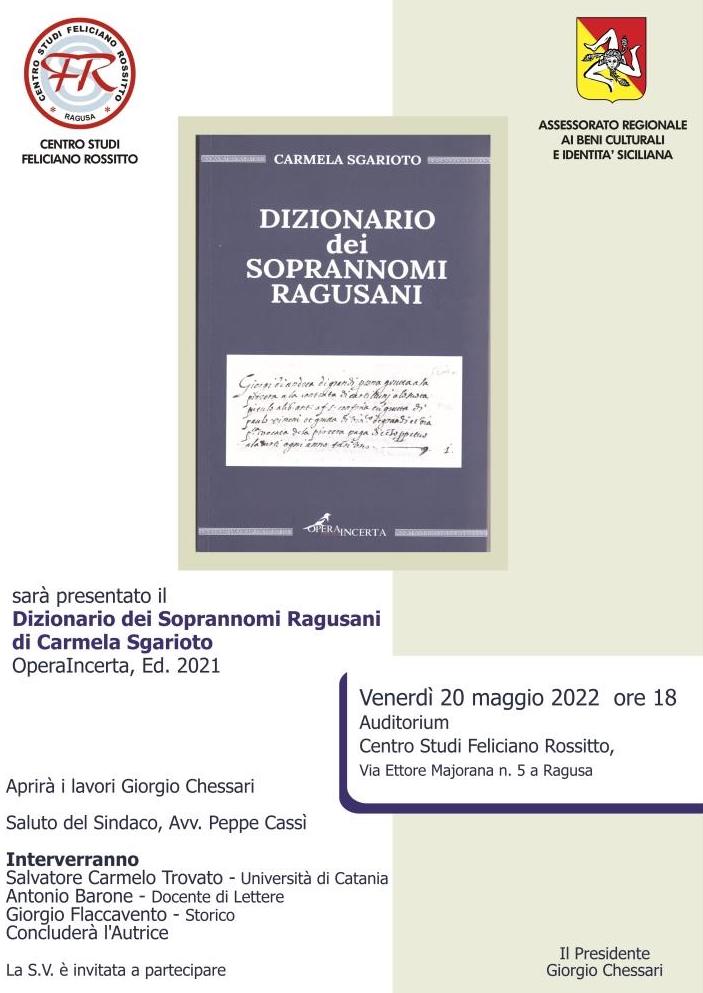 Dizionario dei Soprannomi Ragusani (Carmela Sgarioto), al Feliciano Rossitto